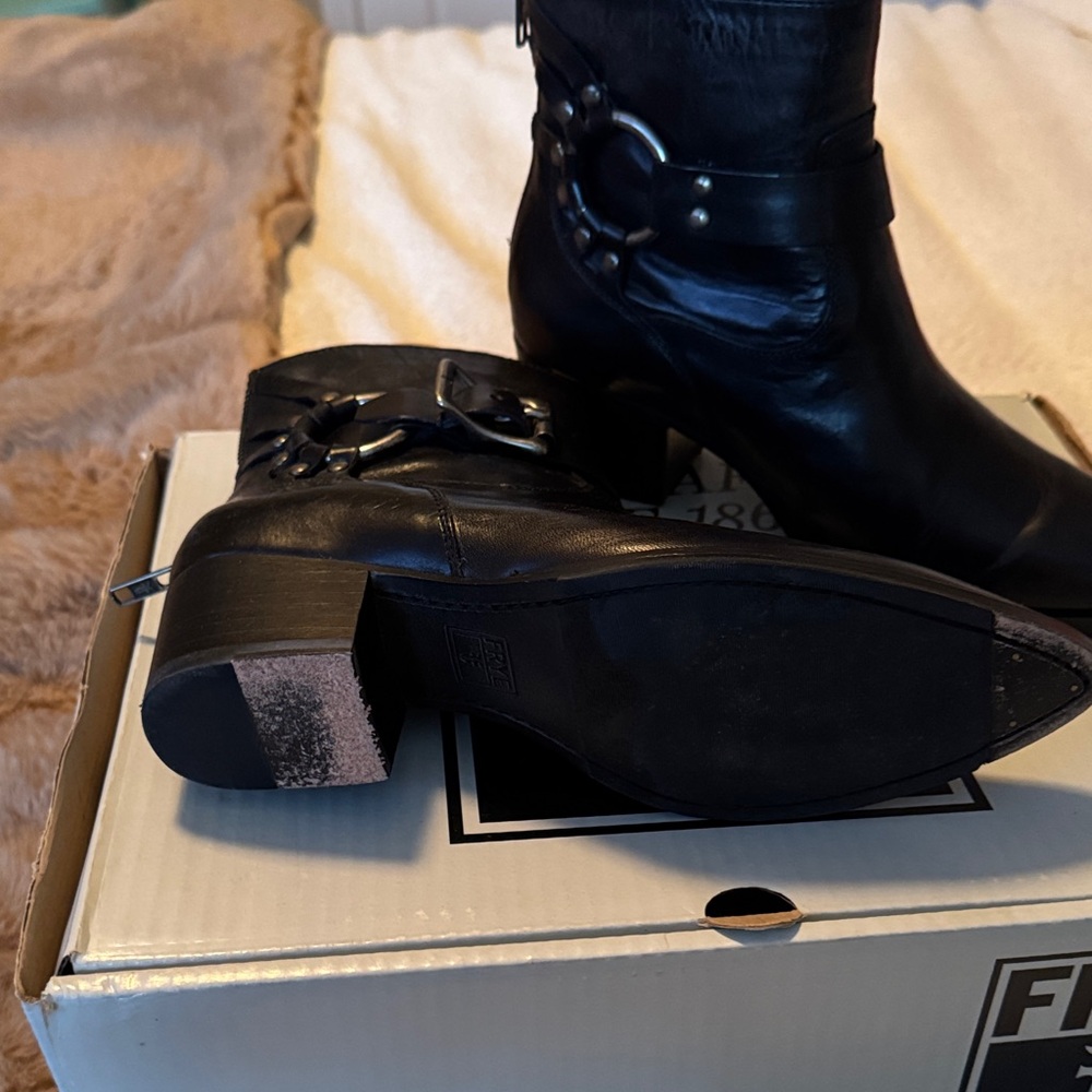 Frye Black Ankle Boots with Buckle Accent - Picture 4 of 6